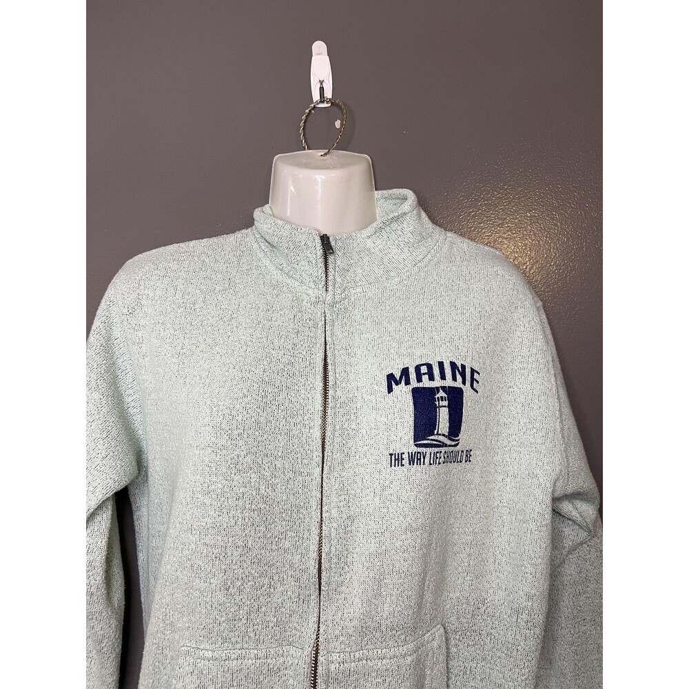 Maine Sweatshirt Womens Small Green Full Zip Jake Austin Lighthouse Graphic